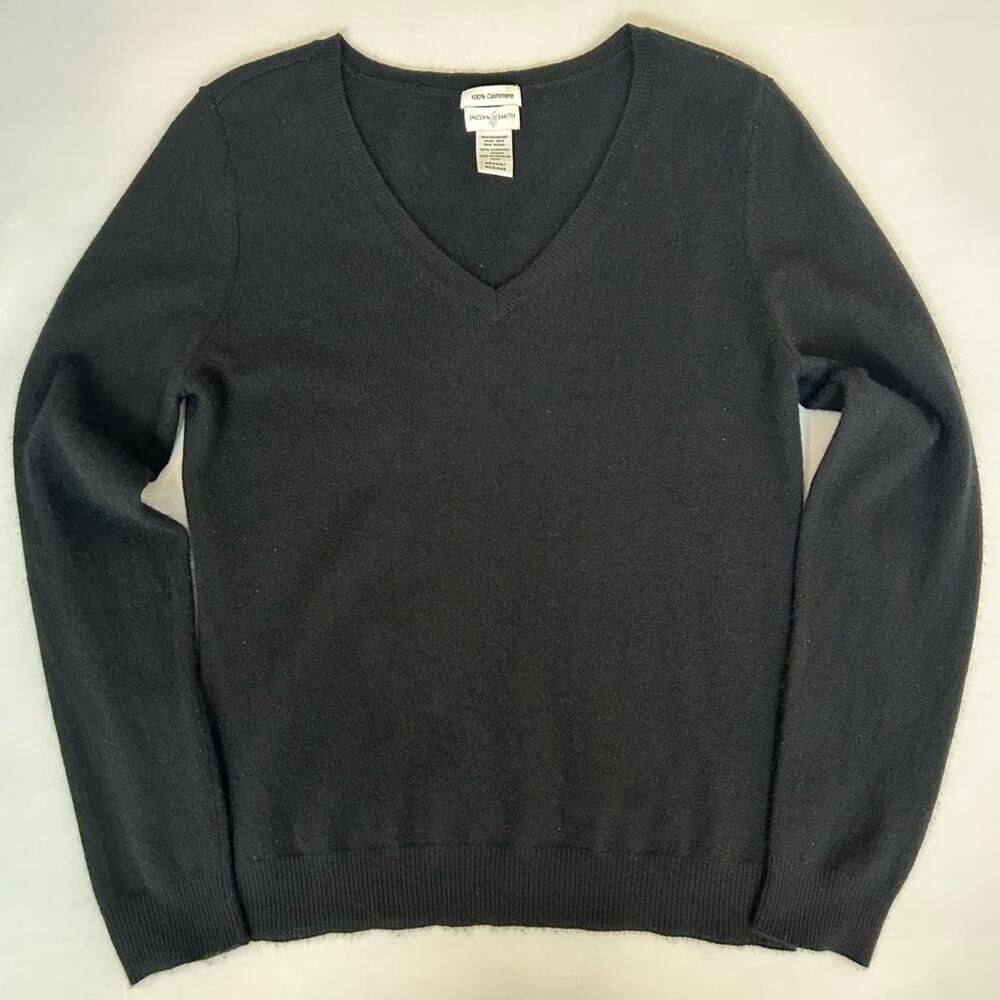 Jaclyn Smith 100% Cashmere V-Neck Sweater Black Medium